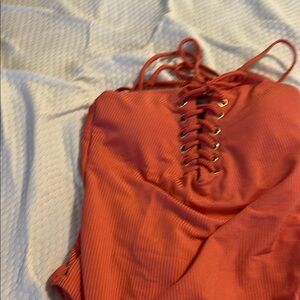 Women's Orange Lace-Up One Piece Swimsuit